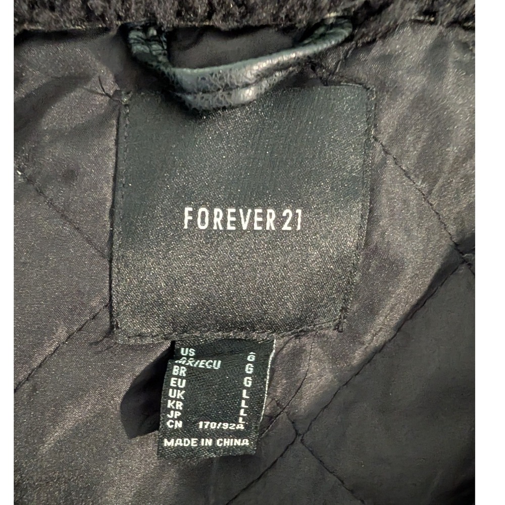 Forever 21 Women's L Black Faux Leather Shearling Collar Oversized Shacket Coat - Picture 2 of 4